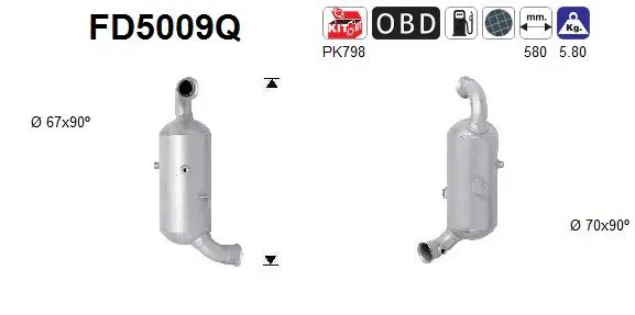 Filtre à particules / à suie, échappement AS FD5009Q