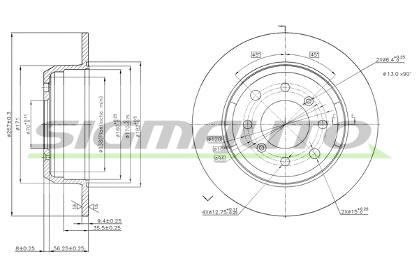 Disque de frein SIGMAUTO DBA002S