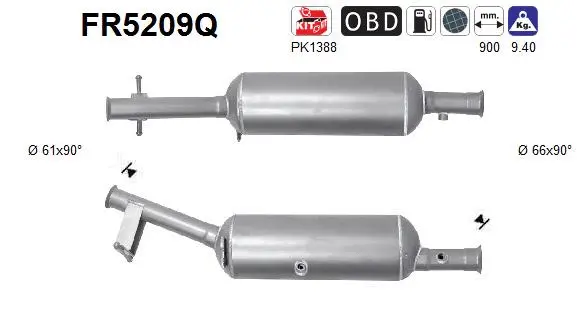 Filtre à particules / à suie, échappement AS FR5209Q