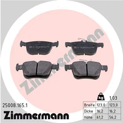 Kit de plaquettes de frein, frein à disque ZIMMERMANN 25008.165.1