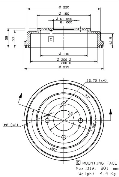 Tambour de frein VILLAR 627.0185