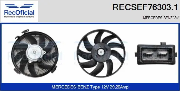 Ventilateur, refroidissement du moteur RECOFICIAL RECSEF76303.1