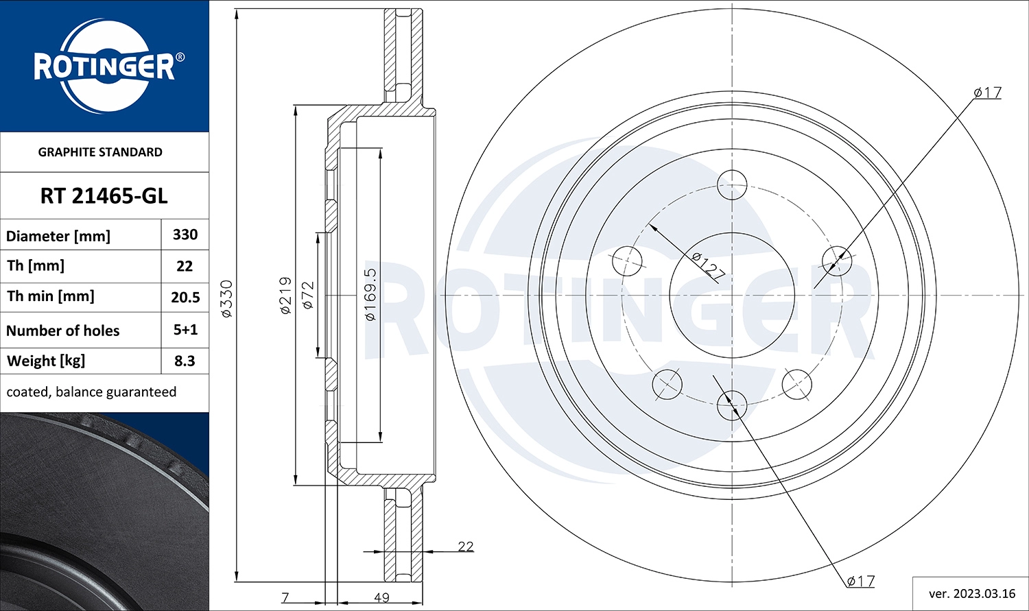 Disque de frein ROTINGER RT 21465-GL