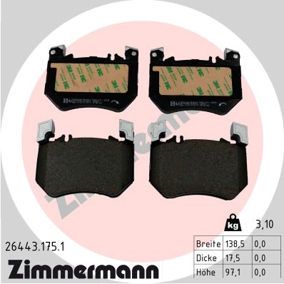 Kit de plaquettes de frein, frein à disque ZIMMERMANN 26443.175.1
