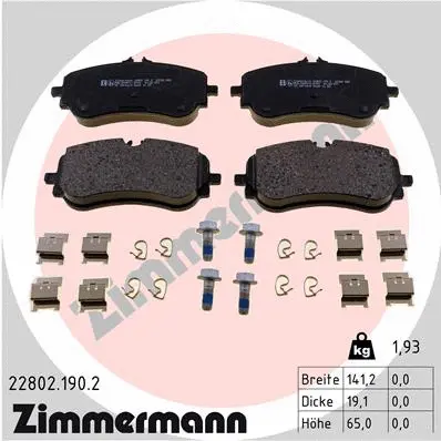 Kit de plaquettes de frein, frein à disque ZIMMERMANN 22802.190.2