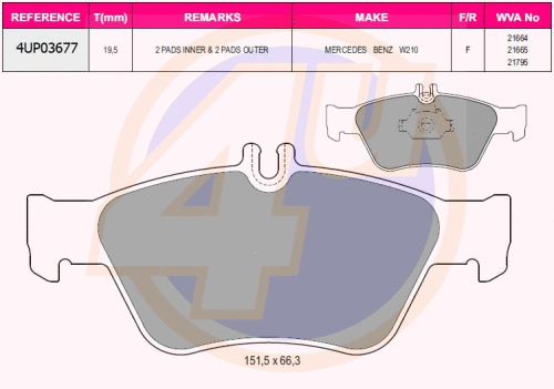 Kit de plaquettes de frein, frein à disque 4u 4UP03677