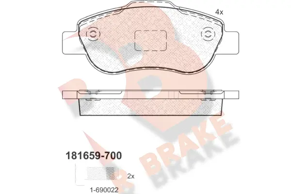 Kit de plaquettes de frein, frein à disque R BRAKE RB1659-700