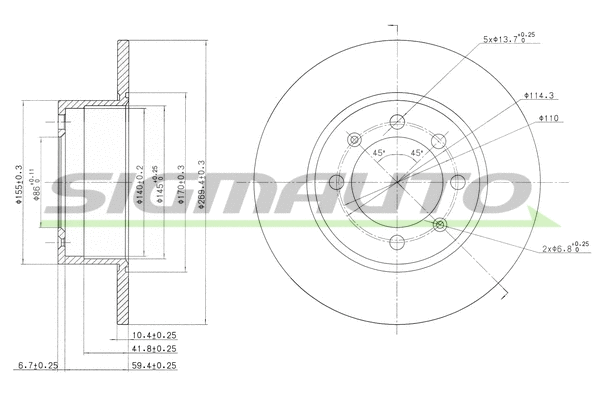 Disque de frein SIGMAUTO DBA374S