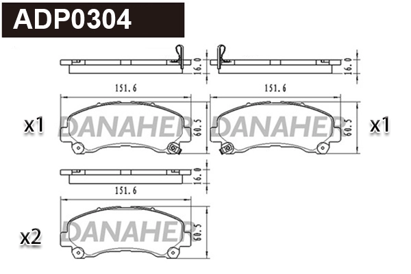 Kit de plaquettes de frein, frein à disque DANAHER ADP0304