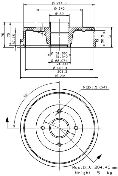 Tambour de frein VILLAR 627.0118