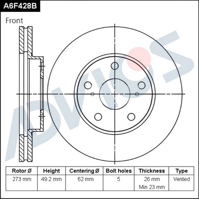 Disque de frein ADVICS A6F428B