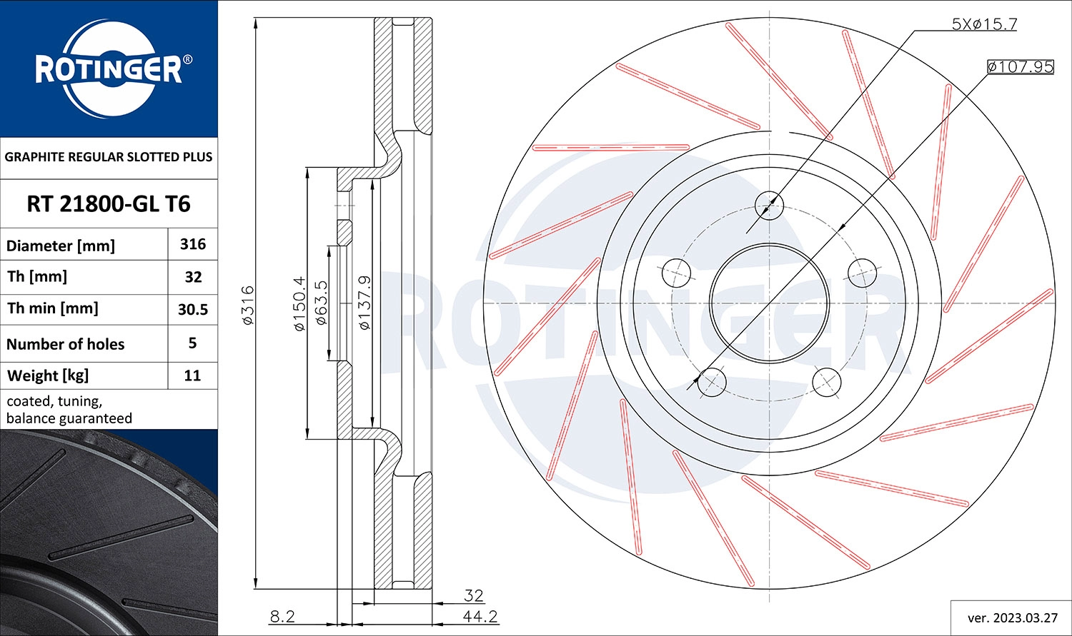 Disque de frein ROTINGER RT 21800-GL T6