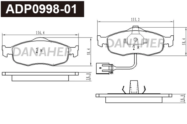 Kit de plaquettes de frein, frein à disque DANAHER ADP0998-01