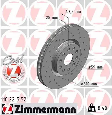 Disque de frein ZIMMERMANN 110.2215.52