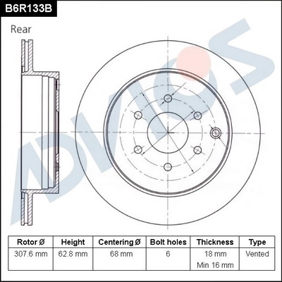 Disque de frein ADVICS B6R133B