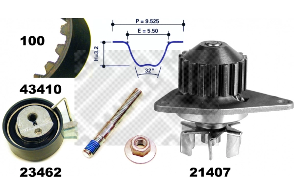 Pompe à eau + kit de courroie crantée MAPCO 41410