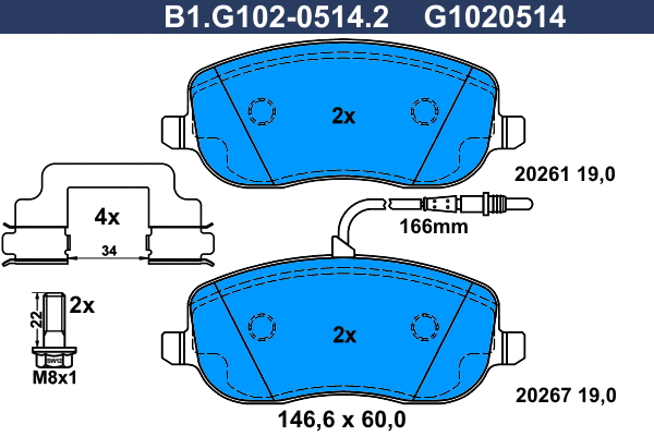 Kit de plaquettes de frein, frein à disque GALFER B1.G102-0514.2