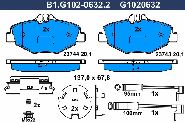 Kit de plaquettes de frein, frein à disque GALFER B1.G102-0632.2