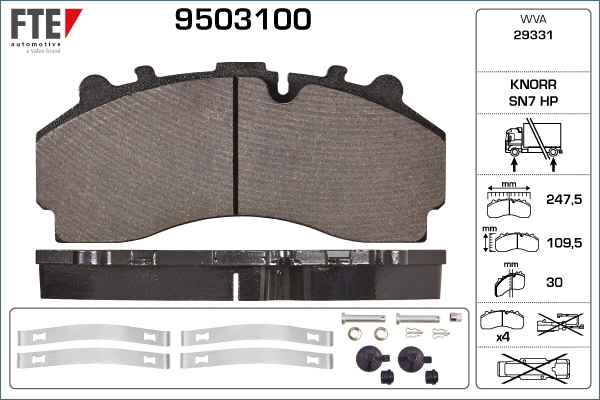 Kit de plaquettes de frein, frein à disque FTE 9503100