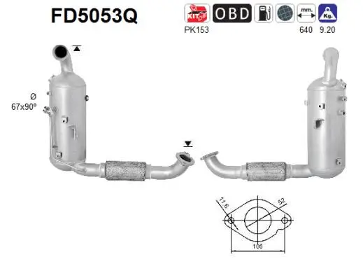 Filtre à particules / à suie, échappement AS FD5053Q