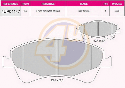Kit de plaquettes de frein, frein à disque 4u 4UP04147
