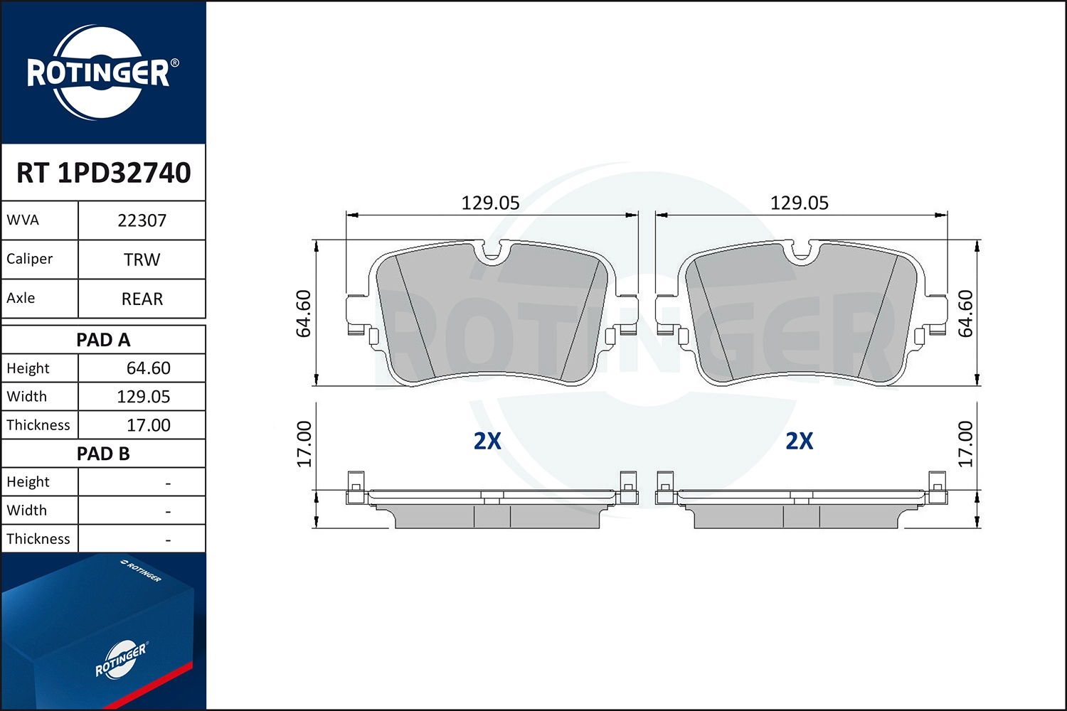 Kit de plaquettes de frein, frein à disque ROTINGER RT 1PD32740