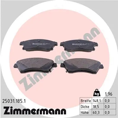 Kit de plaquettes de frein, frein à disque ZIMMERMANN 25031.185.1