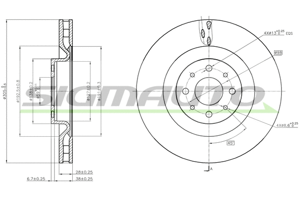 Disque de frein SIGMAUTO DBB745V