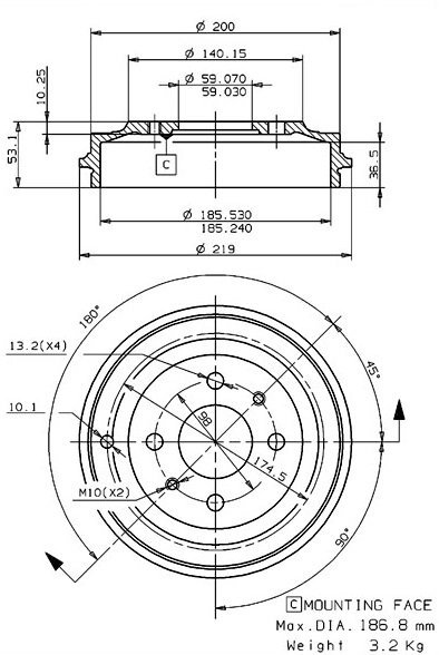 Tambour de frein VILLAR 627.0252
