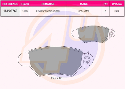 Kit de plaquettes de frein, frein à disque 4u 4UP03763