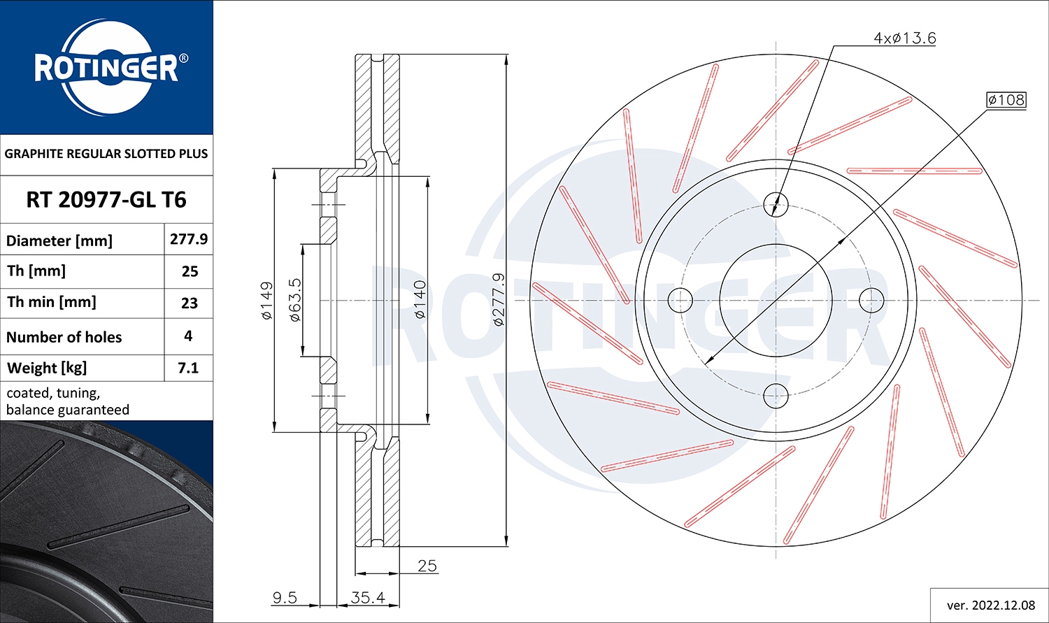 Disque de frein ROTINGER RT 20977-GL T6