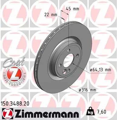 Disque de frein ZIMMERMANN 150.3488.20
