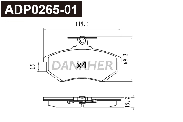 Kit de plaquettes de frein, frein à disque DANAHER ADP0265-01