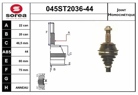Jeu de joints, arbre de transmission STARTCAR 045ST2036-44