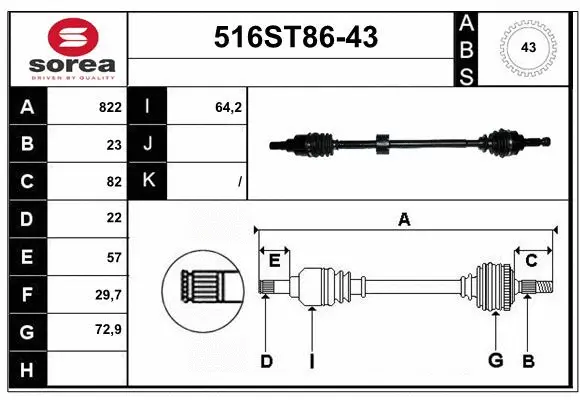 Arbre de transmission STARTCAR 516ST86-43