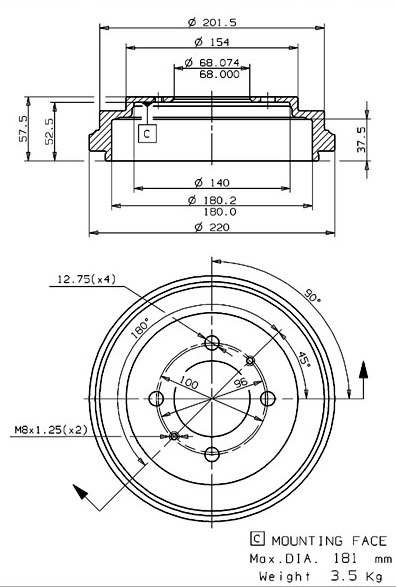 Tambour de frein VILLAR 627.0220