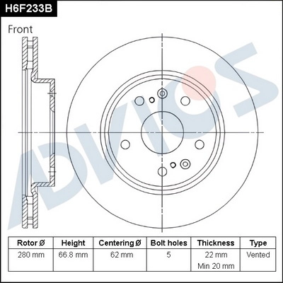 Disque de frein ADVICS H6F233B