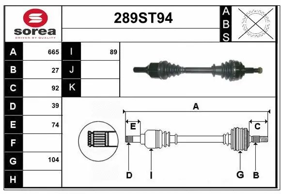 Arbre de transmission STARTCAR 289ST94