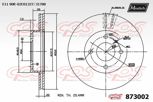 Disque de frein MAXTECH 873002