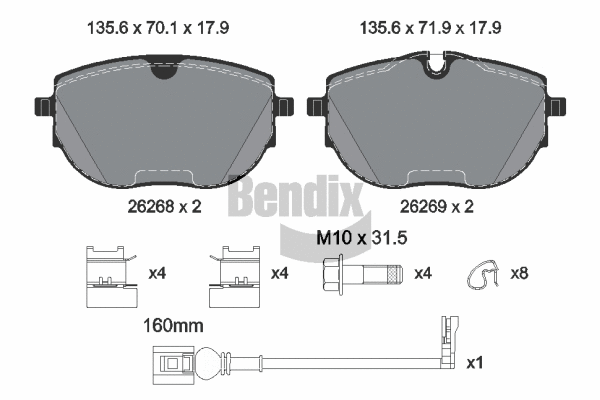 Kit de plaquettes de frein, frein à disque BENDIX Braking BPD2491