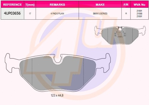 Kit de plaquettes de frein, frein à disque 4u 4UP03656