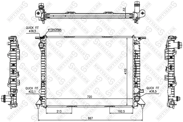 Radiateur, refroidissement du moteur STELLOX 10-25520-SX