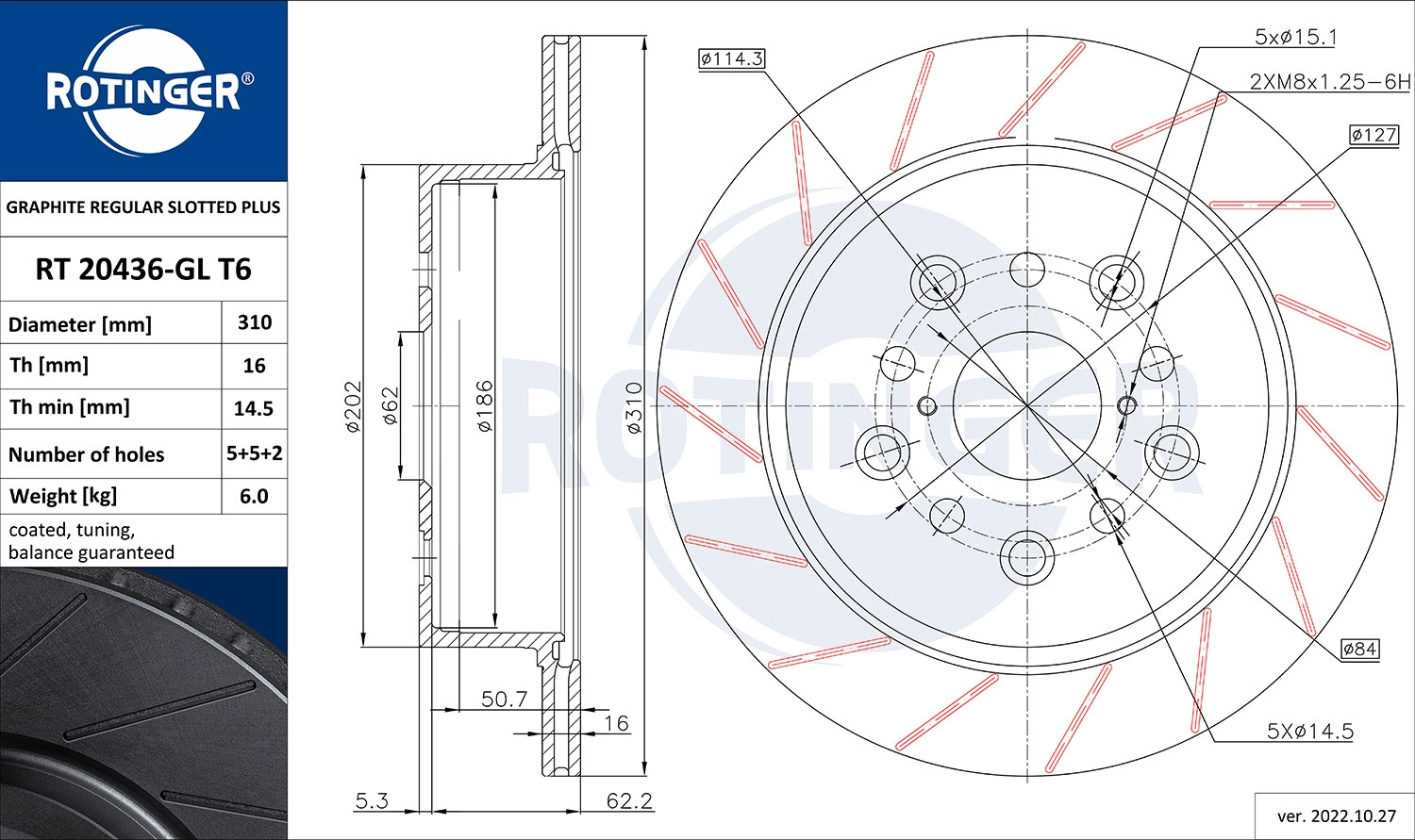 Disque de frein ROTINGER RT 20436-GL T6