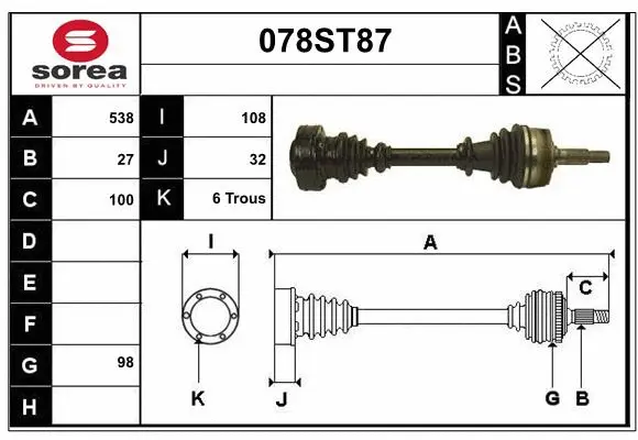 Arbre de transmission STARTCAR 078ST87
