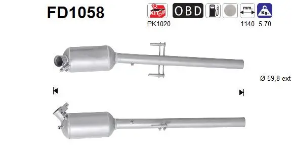Filtre à particules / à suie, échappement AS FD1058
