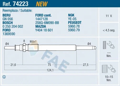 Bougie de préchauffage FAE 74223