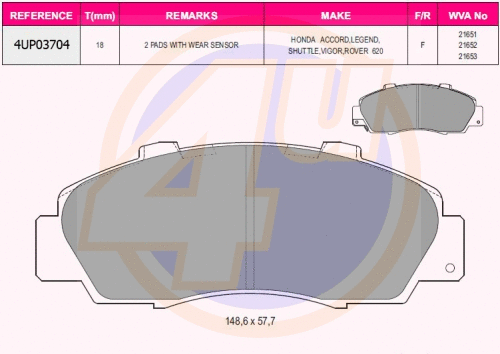 Kit de plaquettes de frein, frein à disque 4u 4UP03704