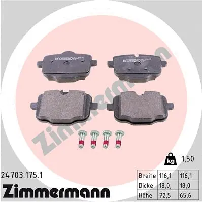 Kit de plaquettes de frein, frein à disque ZIMMERMANN 24703.175.1
