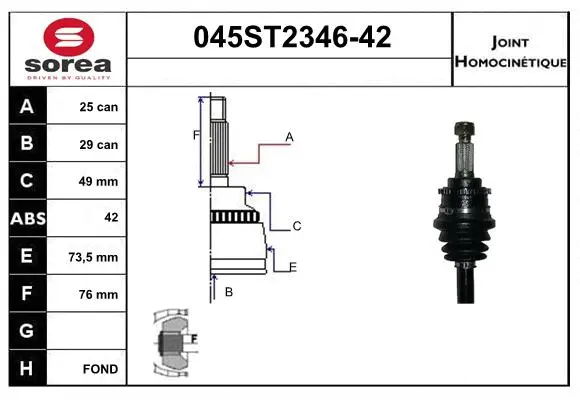 Jeu de joints, arbre de transmission STARTCAR 045ST2346-42