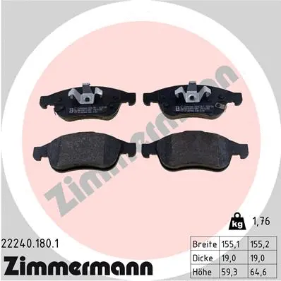 Kit de plaquettes de frein, frein à disque ZIMMERMANN 22240.180.1